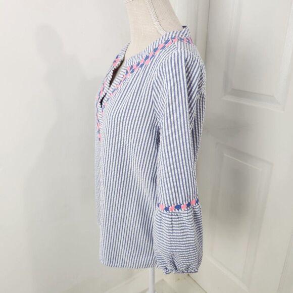 Vineyard Vines Top Womens M Seersucker Savannah Popover Peasant Resortwear - Picture 3 of 12